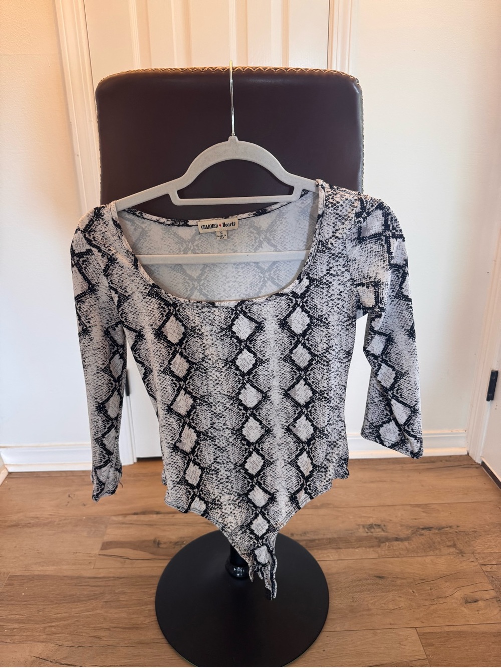 Charmed Hearts Black and White Snake Print Scoop Neck Bodysuit